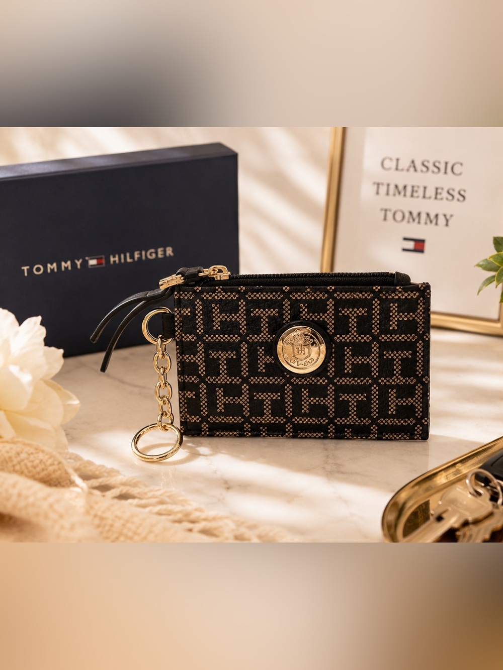 Tommy Hilfiger Monogram Card Holder & Coin Purse Key Ring NWOT